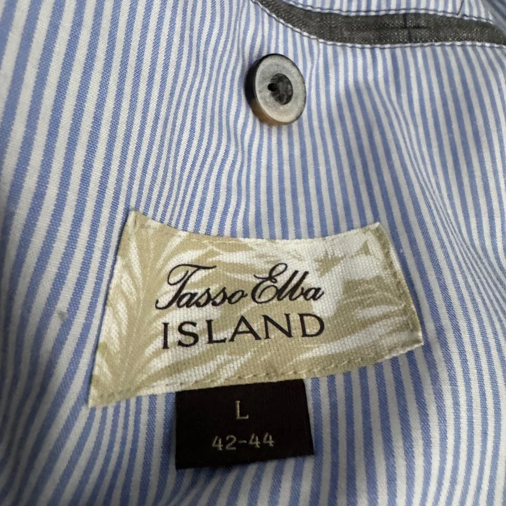 Tasso‎ Elba Island Blazer Mens L 42-44 Gray Windowpane Linen Cotton Sport Coat